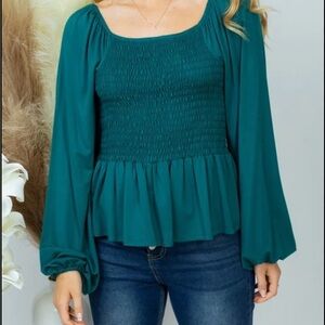 Blue Rain Teal Smocked Blouse